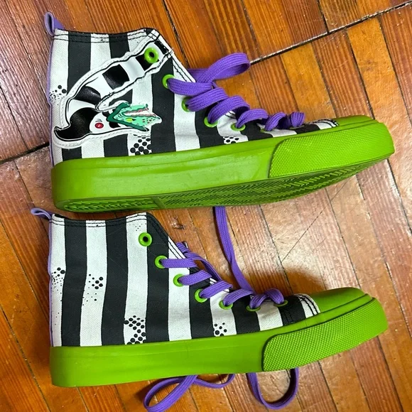 BEETLEJUICE sneakers shoes black and white sandworm striped stripe Tim Burton - Picture 11 of 16